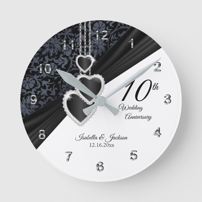 10. Black Onyx Wedding Anniversary Keepake Runde Wanduhr (Vorderseite)