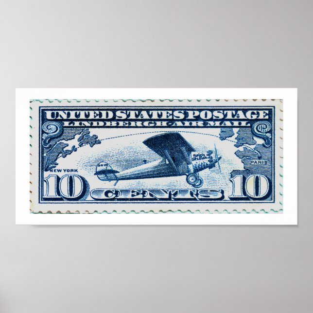 10 Cent Lindberg Air Mail Briefmarke Poster (Vorne)