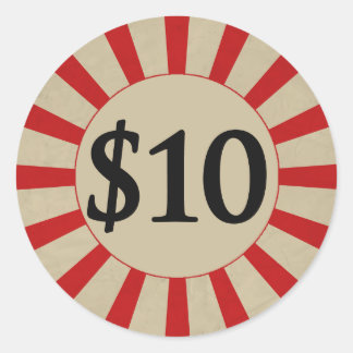 10 $ (Dollar) Runde Glossy Price-Tag Runder Aufkleber