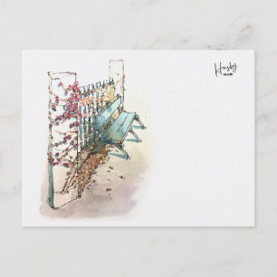 10 : Eine Bank mit Efeu Postkarte