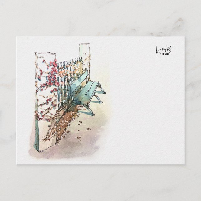 10 : Eine Bank mit Efeu Postkarte (Vorderseite)