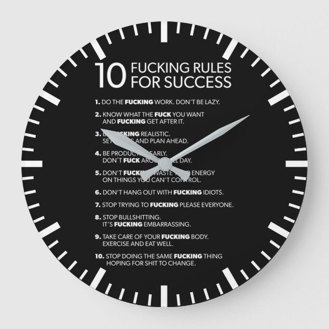 10 Erfolgsregeln - Motivierend Große Wanduhr (Vorderseite)