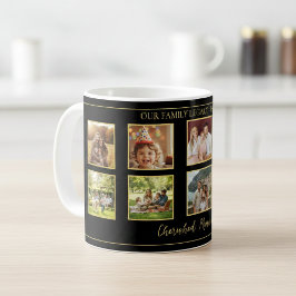 10 Family Photo Collage Elegant Black and Gold Mug Kaffeetasse