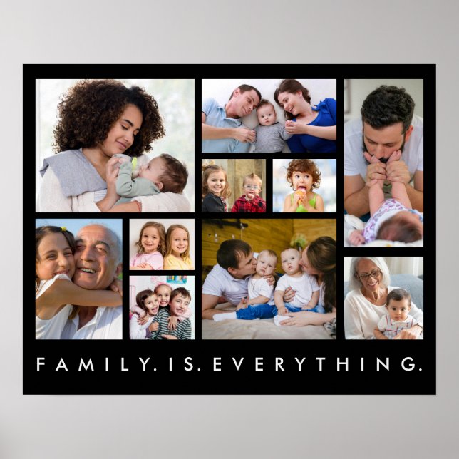 10 Foto Collage Familie ist alles Zitat schwarz Poster (Vorne)