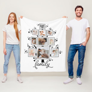 10-Foto Collage Family Tree Heart Blätter Fleecedecke