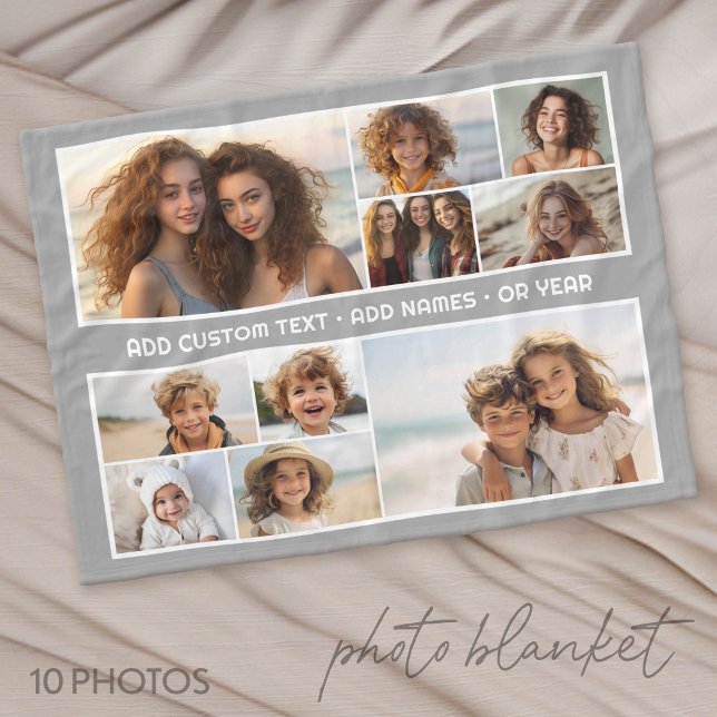 10-Foto-Collage-Raster - Benutzerdefinierter Text  Fleecedecke (Custom Photo Blanket with Lots of Photos)