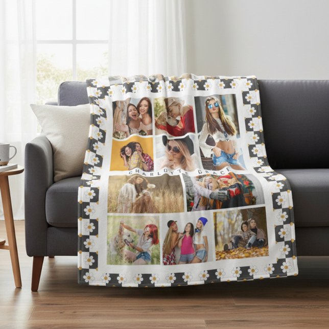 10 Foto Moderne Groovy Daisy Blume Stilvolle Bezei Fleecedecke (Von Creator hochgeladen)