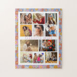 10 Foto Moderne Trendy Hippie Floral Stilvoller Na Puzzle<br><div class="desc">Das 10 Foto Modern Trendy Hippie Floral Stylish Name Jigsaw Puzzle enthält zehn Ihrer Lieblingsfotos für ein einfaches und schnelles Hinzufügen Ihrer eigenen Foto-Collage. Personalisieren Sie mit Ihrem Namen und umgeben von einem Retro Hippie bunten Blumenmuster. Macht ein perfektes Geschenk für Weihnachten, Geburtstage, Muttertag, Schwestern, beste Freunde und mehr. Entworfen...</div>