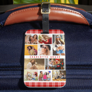 10 Foto Moderne Trendy Red Kariert Stylish Name Gepäckanhänger