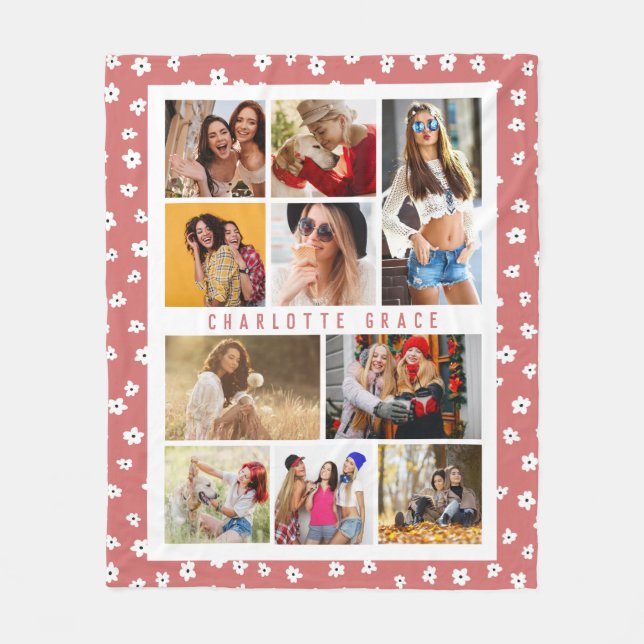 10 Foto Moderner, Niedlicher Girly Floral Name Fleecedecke (Vorderseite)