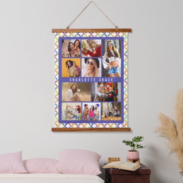 10 Foto Trendy Modern Colorful Geometric Name Wandteppich Mit Holzrahmen (Schlafzimmer)