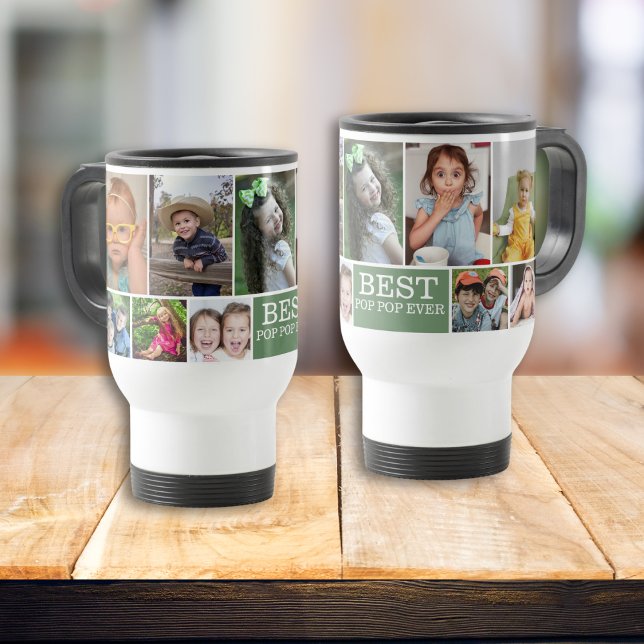 10 FotoCollage Bester Pop Pop je Grüne Opa Reisebecher (10 Photo Collage Best Pop Pop Ever Green Grandpa Travel Mug
)