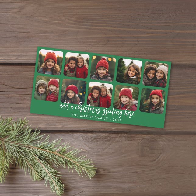 10 FotoCollage - Minimal frohe Weihnachten - grün (Holiday Photo card with 10 Photo Collage. Download Option Available. Red Accents)