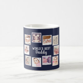 10 FotoCollage mit Personalisiertem Text blau Kaffeetasse