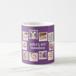 10 FotoCollage mit Personalisiertem Text Lila Kaffeetasse