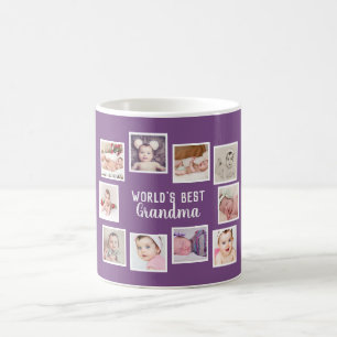 10 FotoCollage mit Personalisiertem Text Lila Kaffeetasse