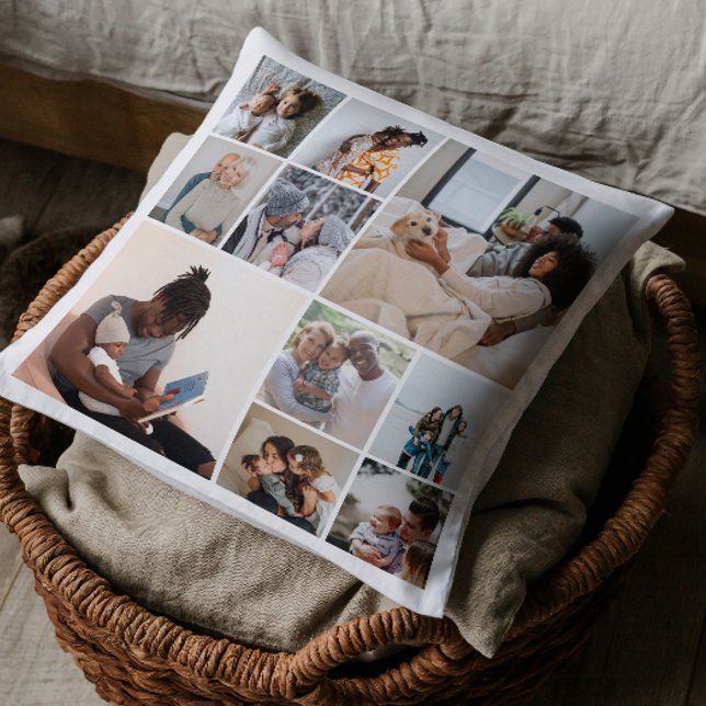 10 FotoCollage Personalisiert Kissen (10 Photo Collage Personalized Throw Pillow by Ricaso. Add own photographs, two sided black & white.)