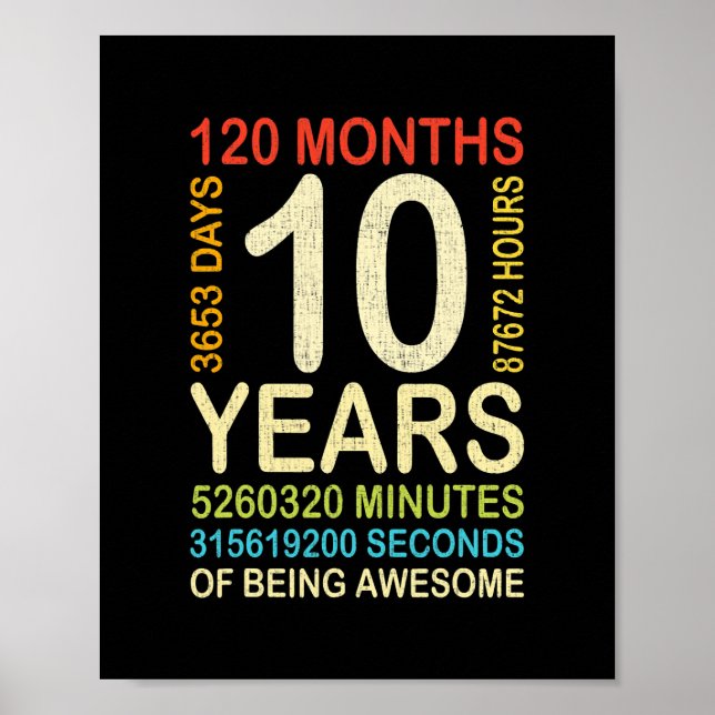 10. Geburtstag 10 Jahre alter Vintager Retro 120 Poster (Vorne)