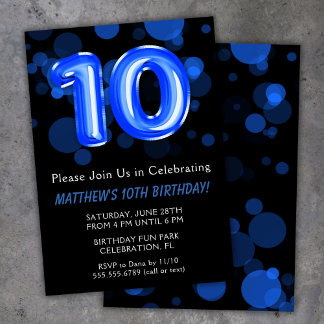 10. Geburtstag Balloons Kinder Blue Boy Party Einladung