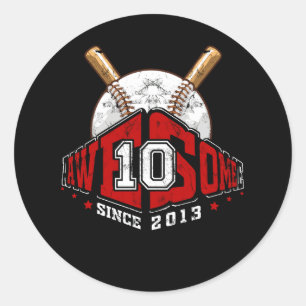 10. Geburtstag Baseballspieler 10 Jahre Alt Vintag Runder Aufkleber