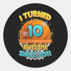 10. Geburtstag Basketball Ich drehte 10 Jahre alt  Runder Aufkleber