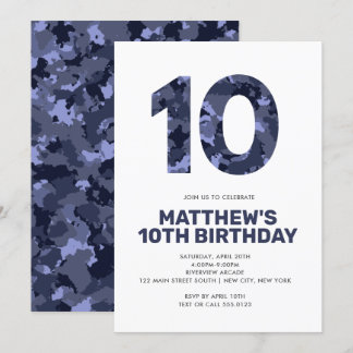 10. Geburtstag, Blaue Camouflage Personalisiertes Einladung