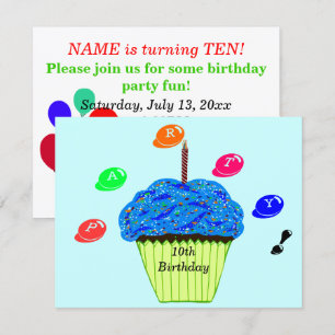 10. Geburtstag Blaue Grüne Cupcakes Party Jedes Al Einladung