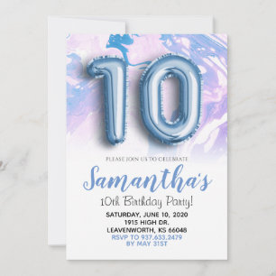 10. Geburtstag, Blauer Marmor Einladung