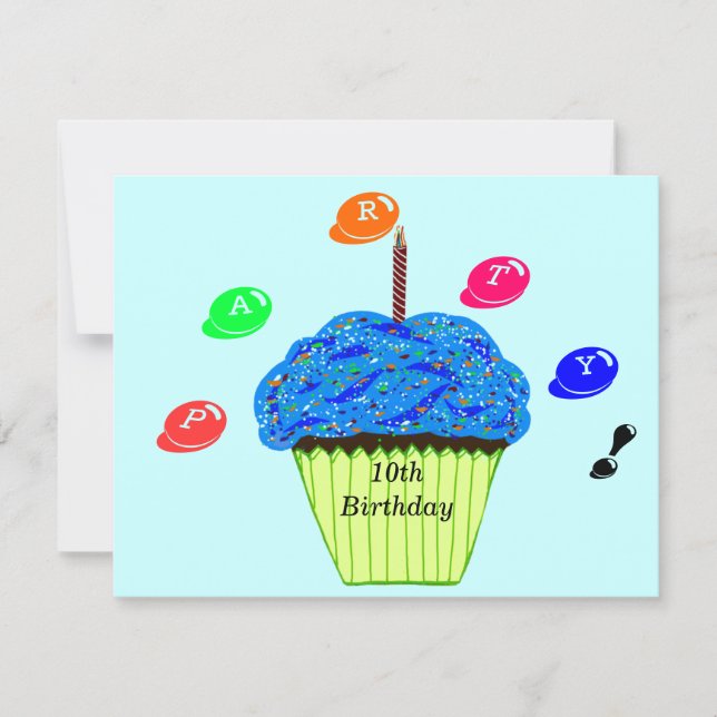10. Geburtstag Blue Green Cupcakes Party Einladung (Vorderseite)
