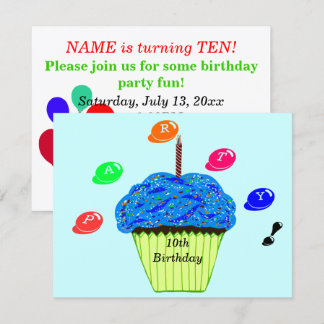 10. Geburtstag Blue Green Cupcakes Party Einladung