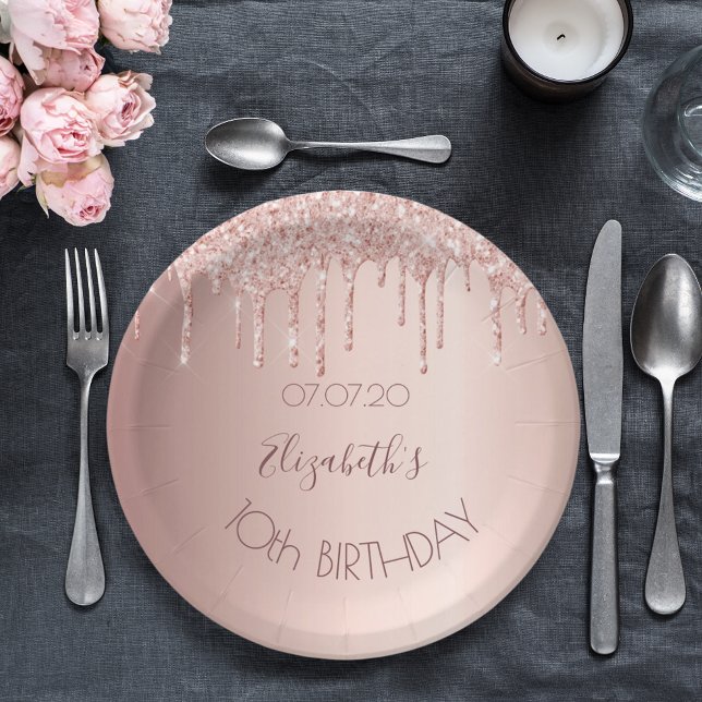 10. Geburtstag blush Rose Gold Glitzer Tropfen Nam Pappteller (Von Creator hochgeladen)