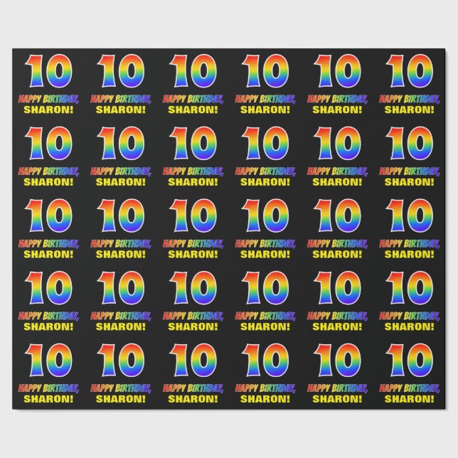 10. Geburtstag: Bold, Fun, Simple, Rainbow 10 Geschenkpapier (Saum)