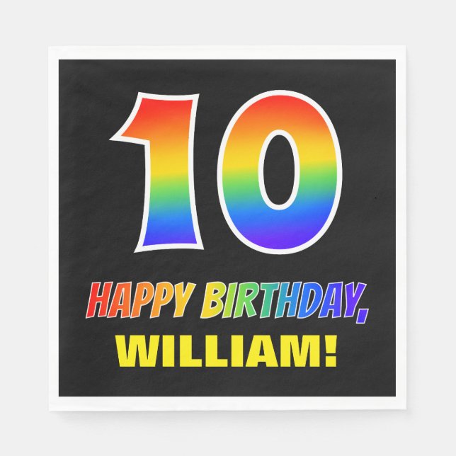10. Geburtstag: Bold, Fun, Simple, Rainbow 10 Serviette (Vorderseite)
