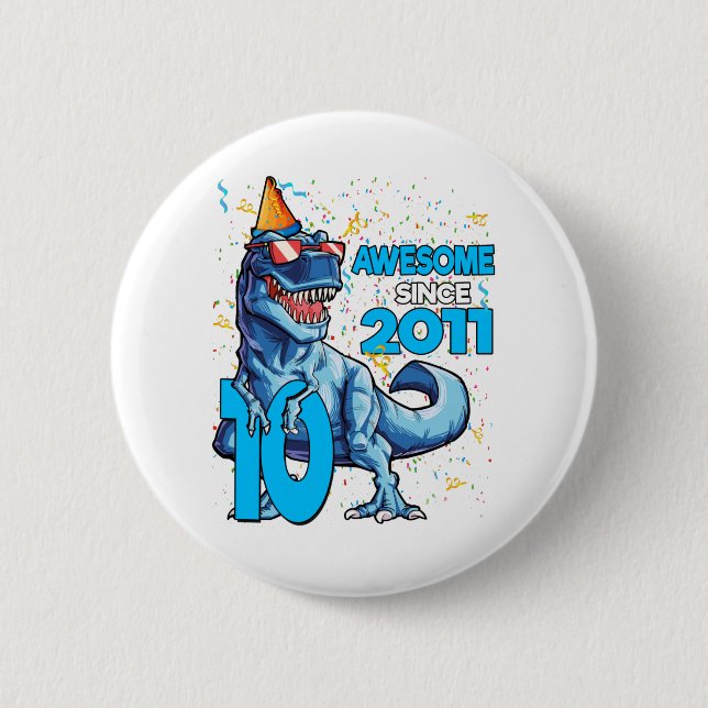 10. Geburtstag Dinosaurier 10 Jahre Junge Kinder Button (Vorderseite)