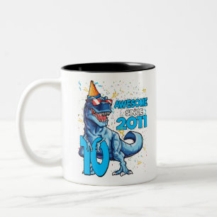 10. Geburtstag Dinosaurier 10 Jahre Junge Kinder Zweifarbige Tasse