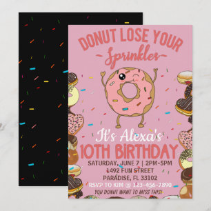 10. Geburtstag Donut Thema Lustige Mädchen Party Einladung
