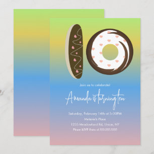 10. Geburtstag Donuts Regenbogen Ombre Party Einladung