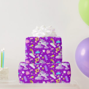 10. Geburtstag Einhorn Muster Lila Geschenkpapier