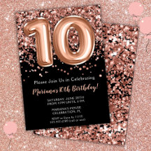 10. Geburtstag Einladung Black Rose Gold Glitzer