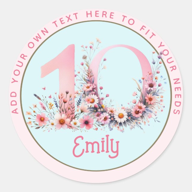 10. Geburtstag Fairy Floral Pink Prinzessin Fairyt Runder Aufkleber (Vorderseite)