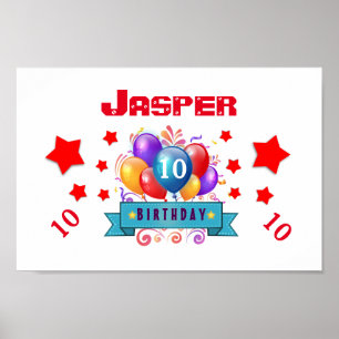 10. Geburtstag Festive Farben Ballons V10FZ Poster