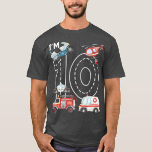 10. Geburtstag Feuerwehrwagen Polizeiwagen 10 Y T-Shirt