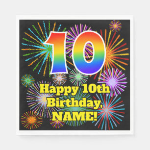 10. Geburtstag: Fun Fireworks Muster + Regenbogen Serviette