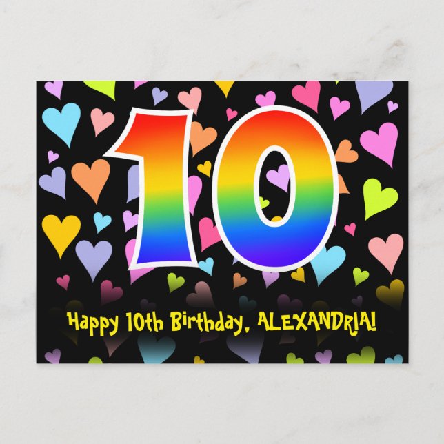 10. Geburtstag: Fun Hörmuster, Regenbogen 10 Postkarte (Vorderseite)