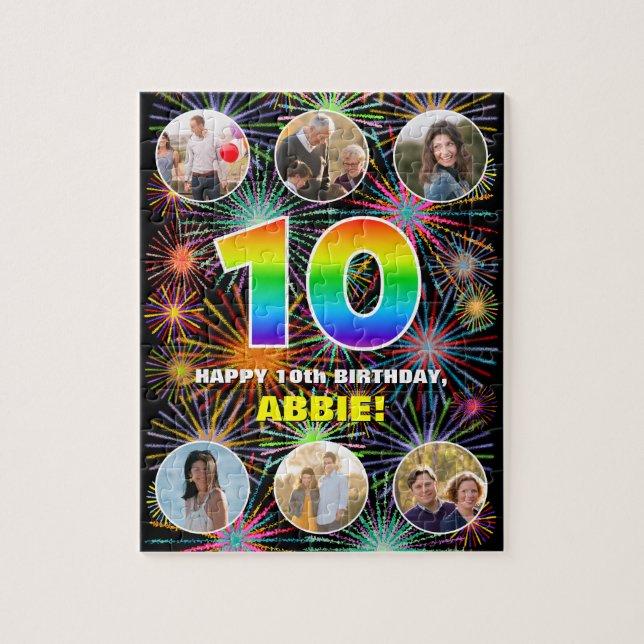 10. Geburtstag: Fun Rainbow #, Individuelle Name + Puzzle (Vertikal)