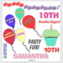 10. Geburtstag Girl Balloons Cupcake Vinyl