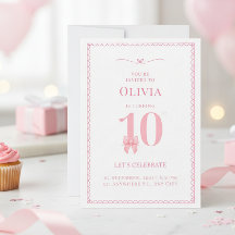10. Geburtstag Girl Pink Bow Einladung