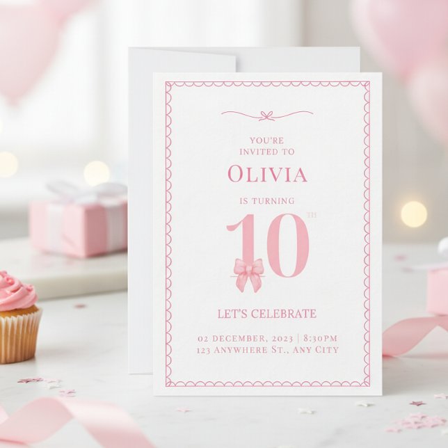 10. Geburtstag Girl Pink Bow Einladung (Von Creator hochgeladen)