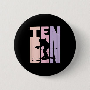 10. Geburtstag Girl Retro Ski Lover Skier 10 Jahre Button