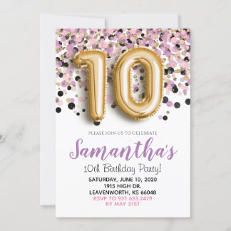 10. Geburtstag Gold Confetti Einladung